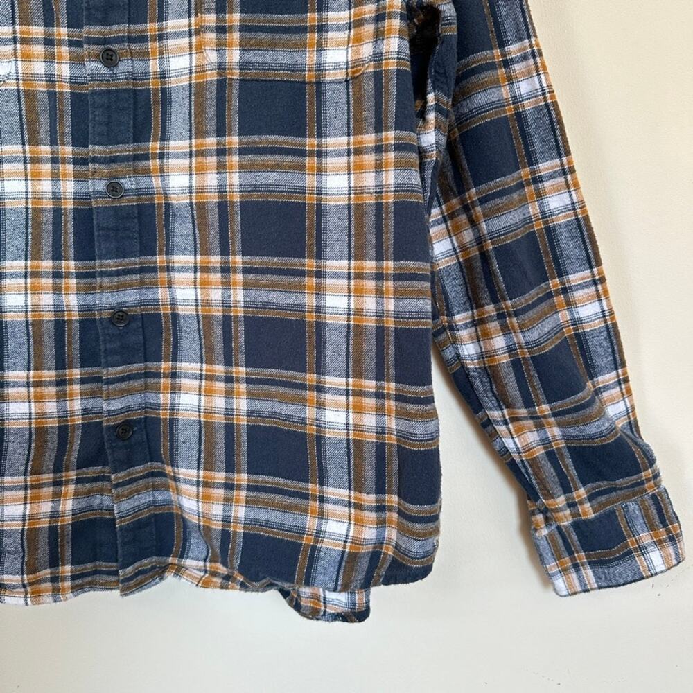 Lucky Brand Mens Large Classic Fit Plaid Flannel Shirt Blue Brown Button Up - Picture 5 of 13